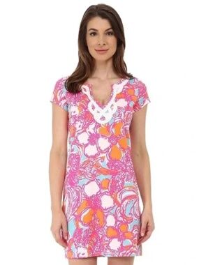 Lilly Pulitzer Cotton Brewster Dress Soutache Trim Shorely Blue Feeling Tanked